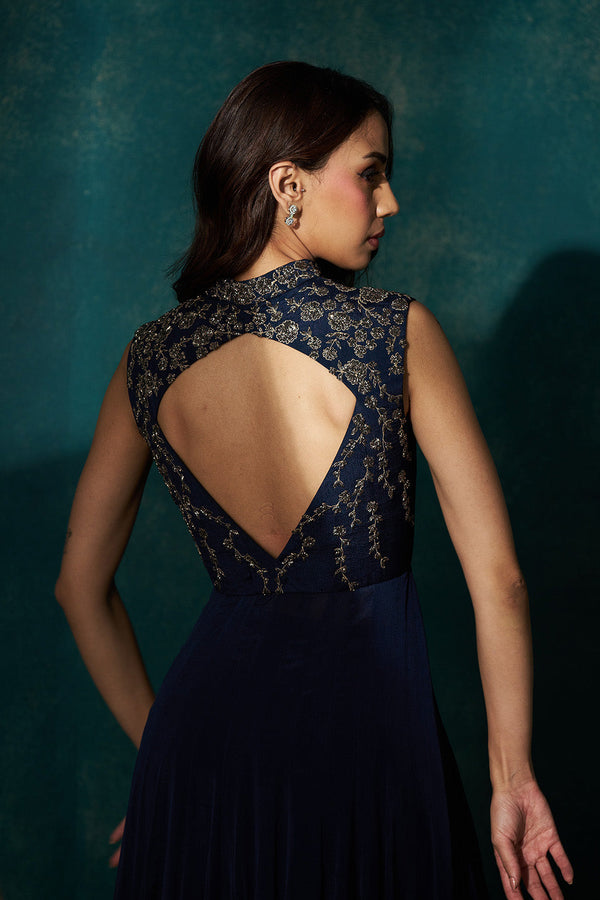 Navy Blue cape with gunmetal embroidery