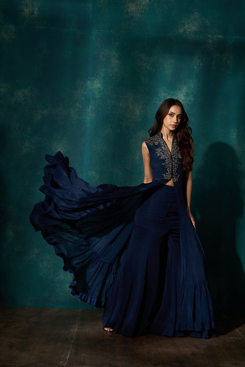 Navy Blue cape with gunmetal embroidery