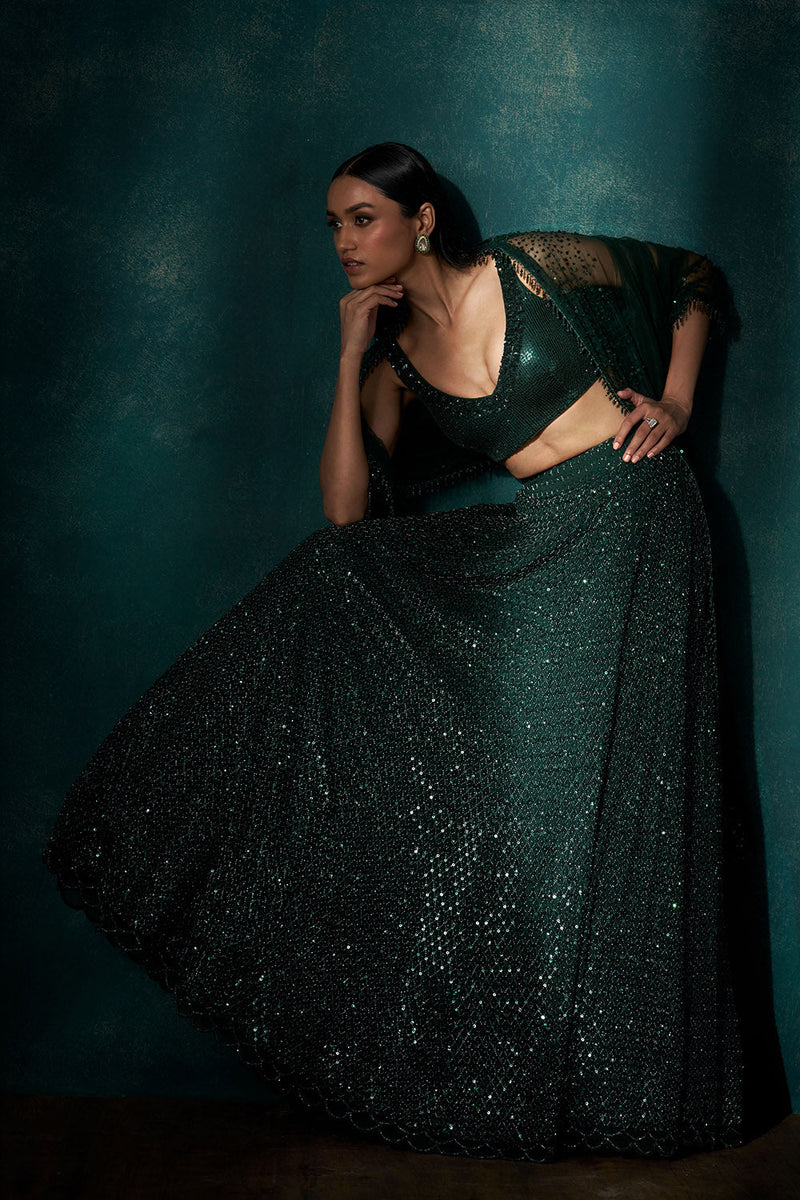 Bottle green cutdana sequins lehenga