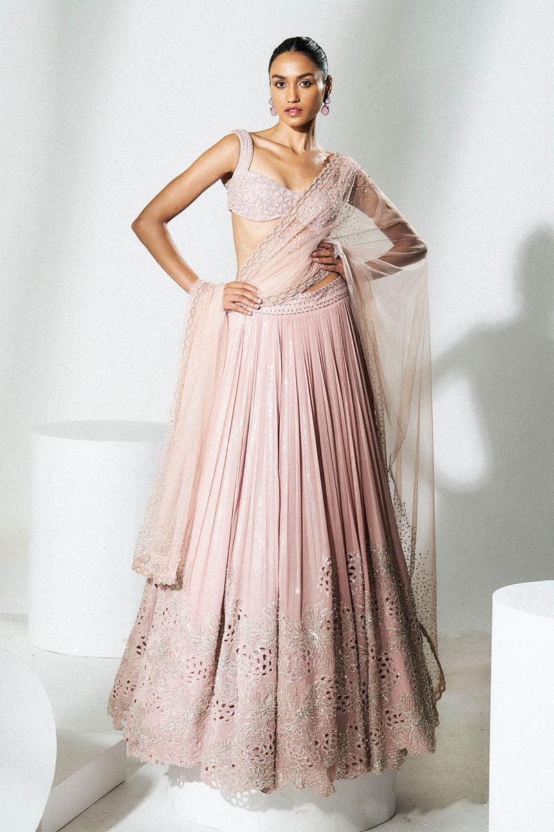 Blush pink cutwork lehenga