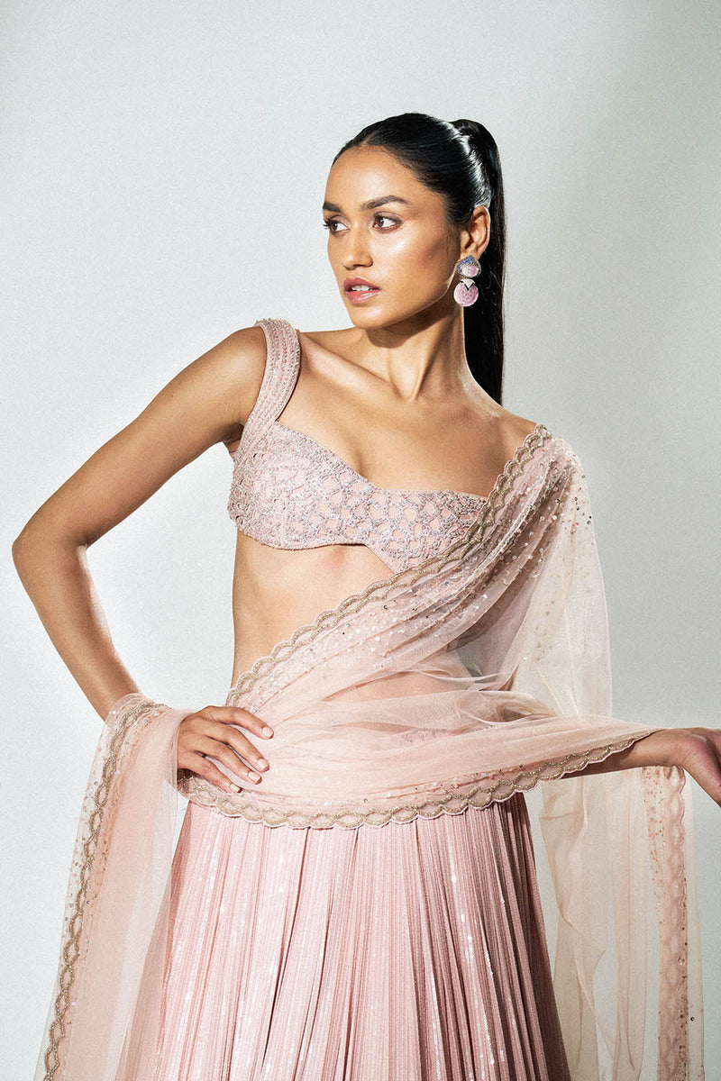 Blush pink cutwork lehenga