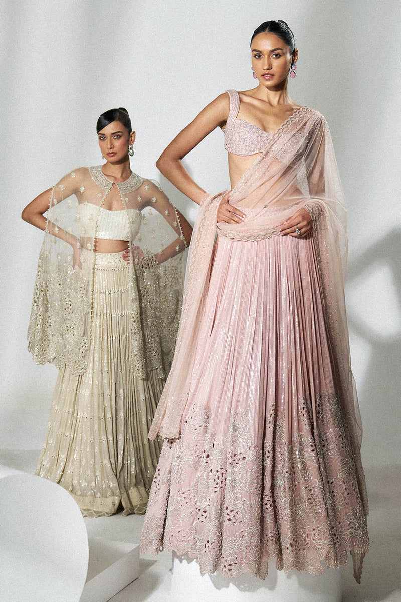 Blush pink cutwork lehenga