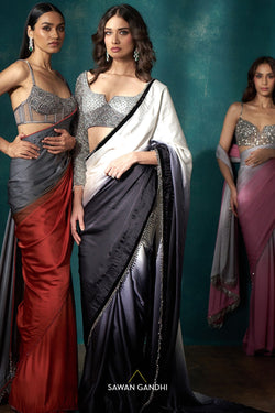 White black ombre saree