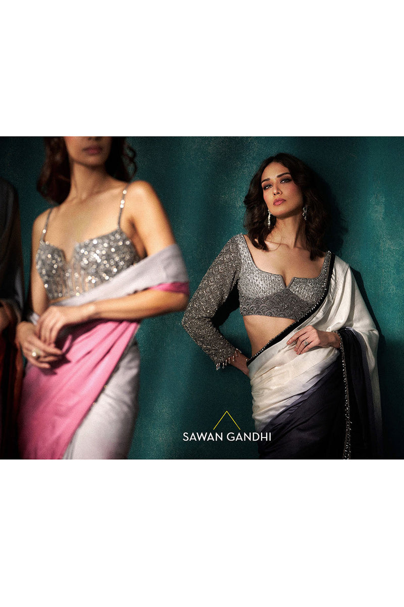 White black ombre saree