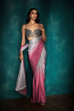 Grey pink ombre saree