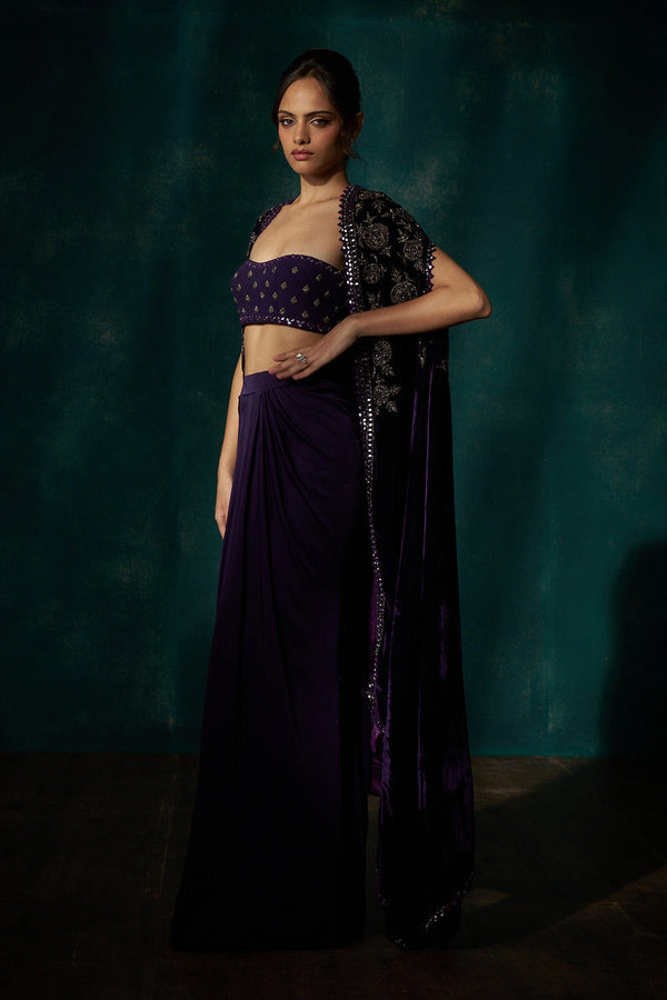 Purple  velvet cape set