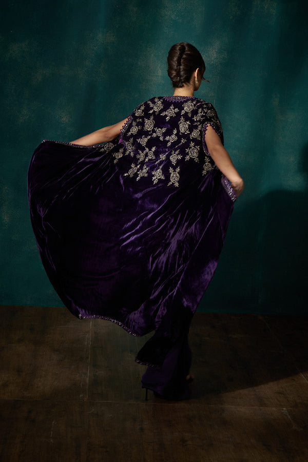 Purple  velvet cape set