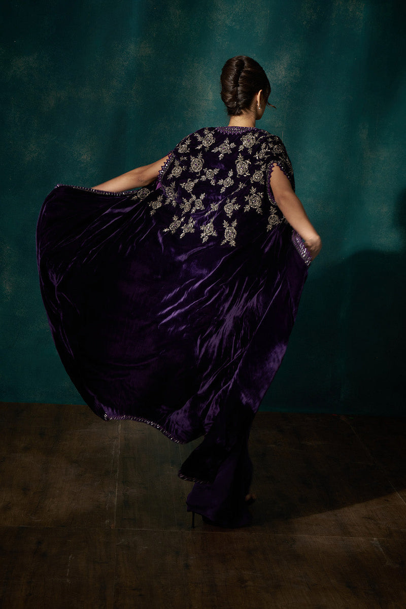 Purple  velvet cape set