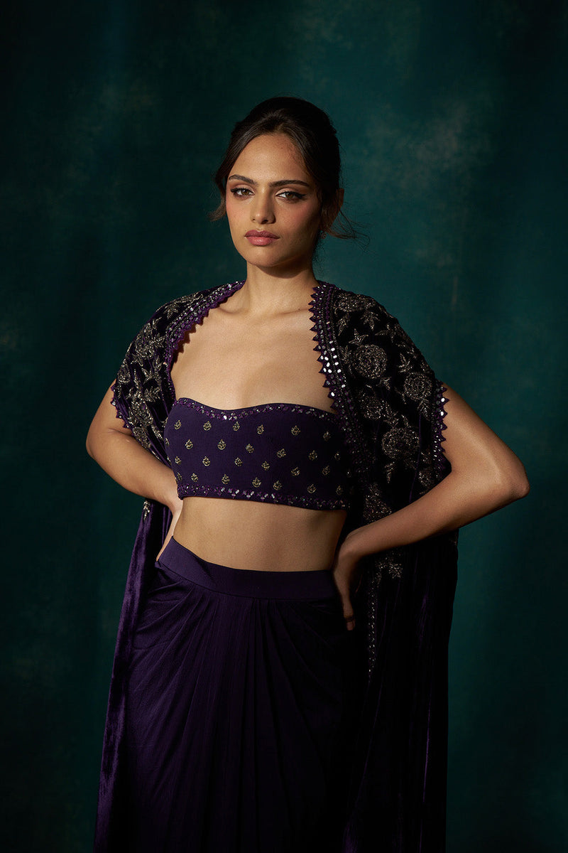 Purple  velvet cape set