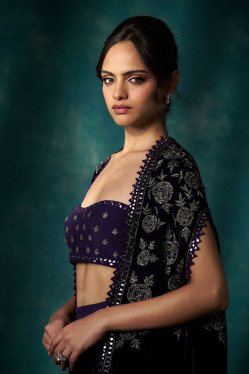 Purple  velvet cape set