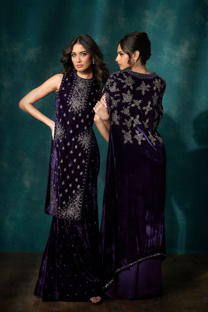 Purple  velvet cape set