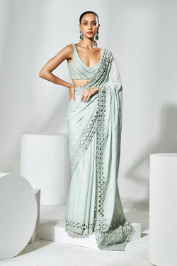 Sage green cutwork saree