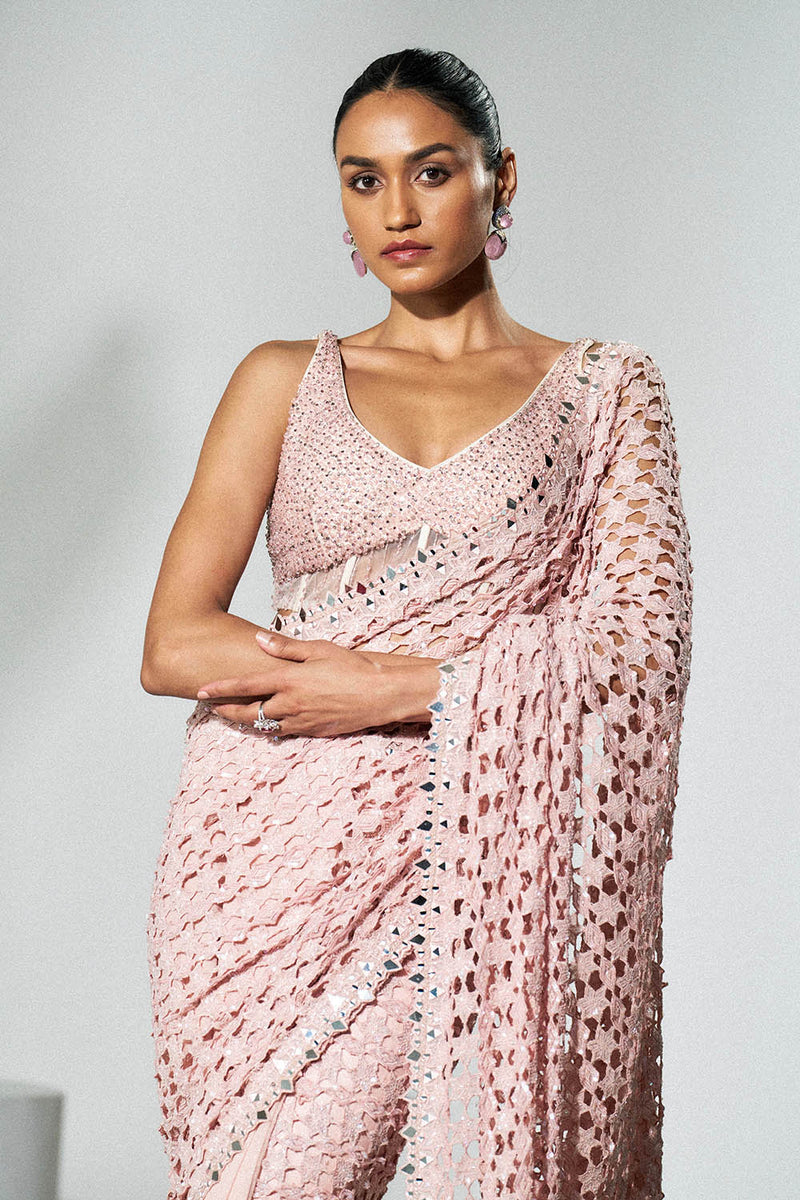Blush pink cutwork saree