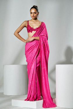 Fuchsia pink saree