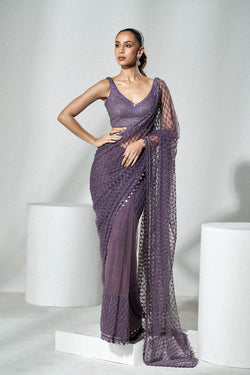 Mauve net cutdana saree