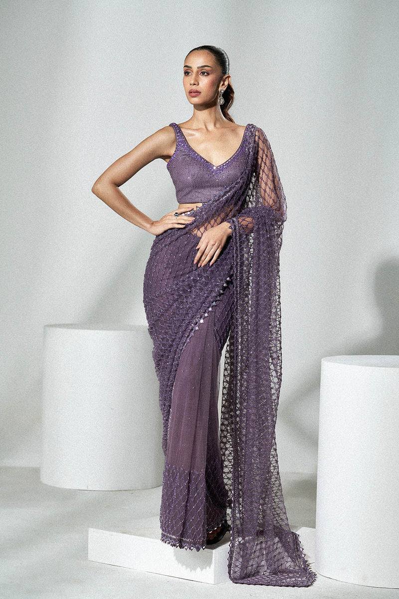 Mauve net cutdana saree
