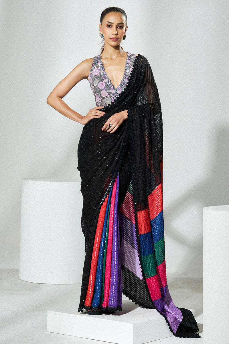 Black multicolour saree
