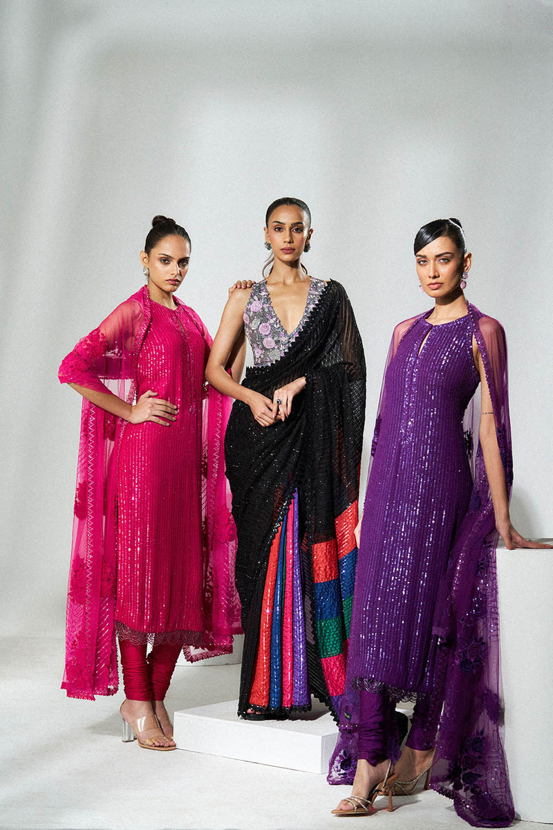 Black multicolour saree