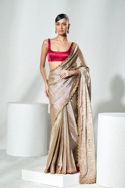 Champagne silver tissue saree