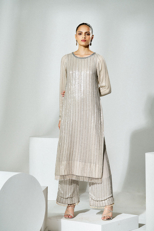 Steel grey sequins suit