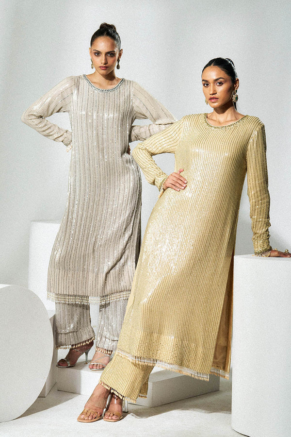 Light gold georgette sequins suit