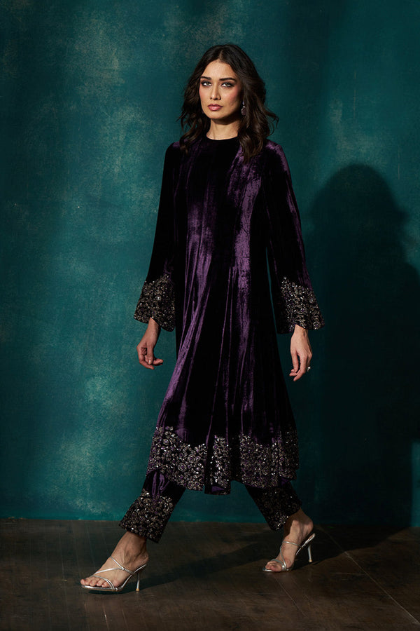 Wine velvet short anarkali