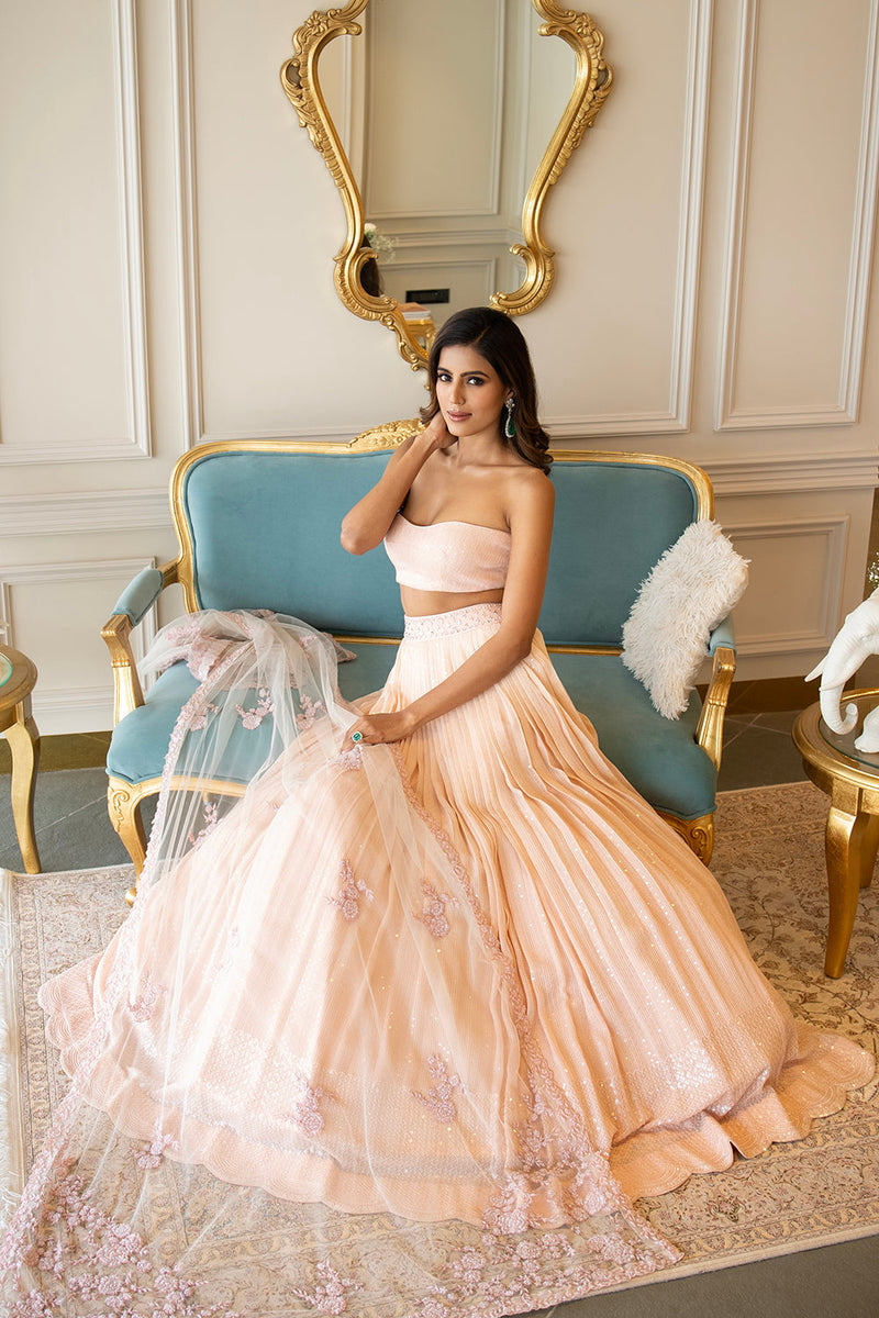 Peach sequins lehenga