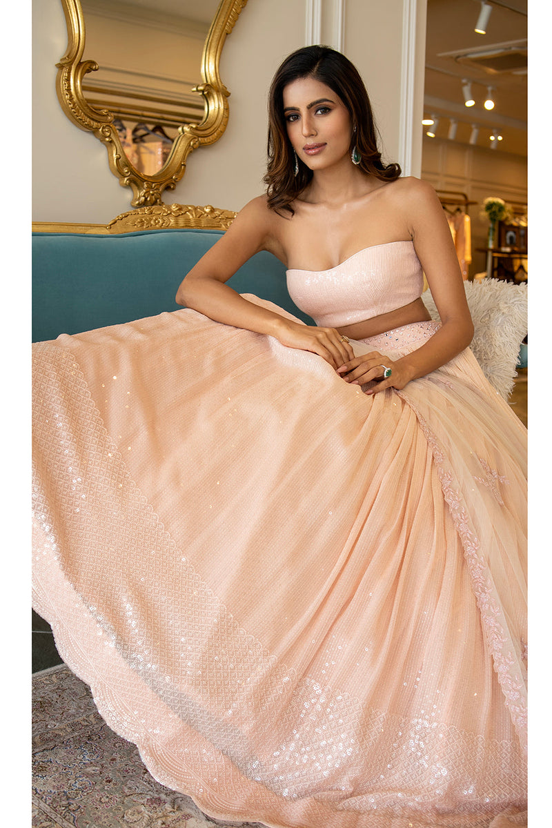 Peach sequins lehenga