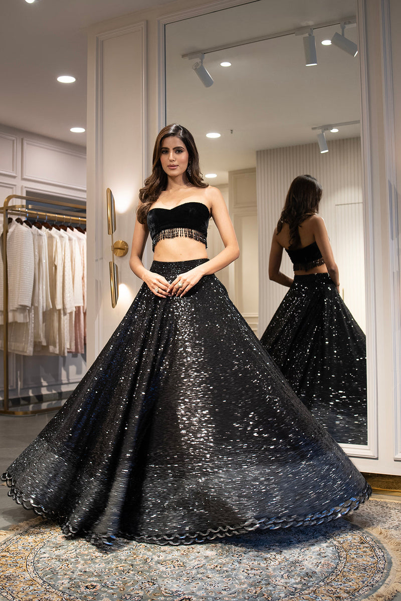 Grey to black ombre sequins lehenga