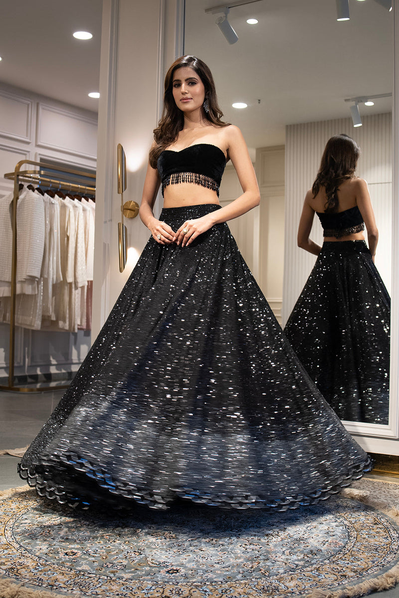 Grey to black ombre sequins lehenga
