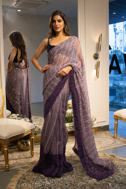 Purple ombre sequins Handloom Organza saree