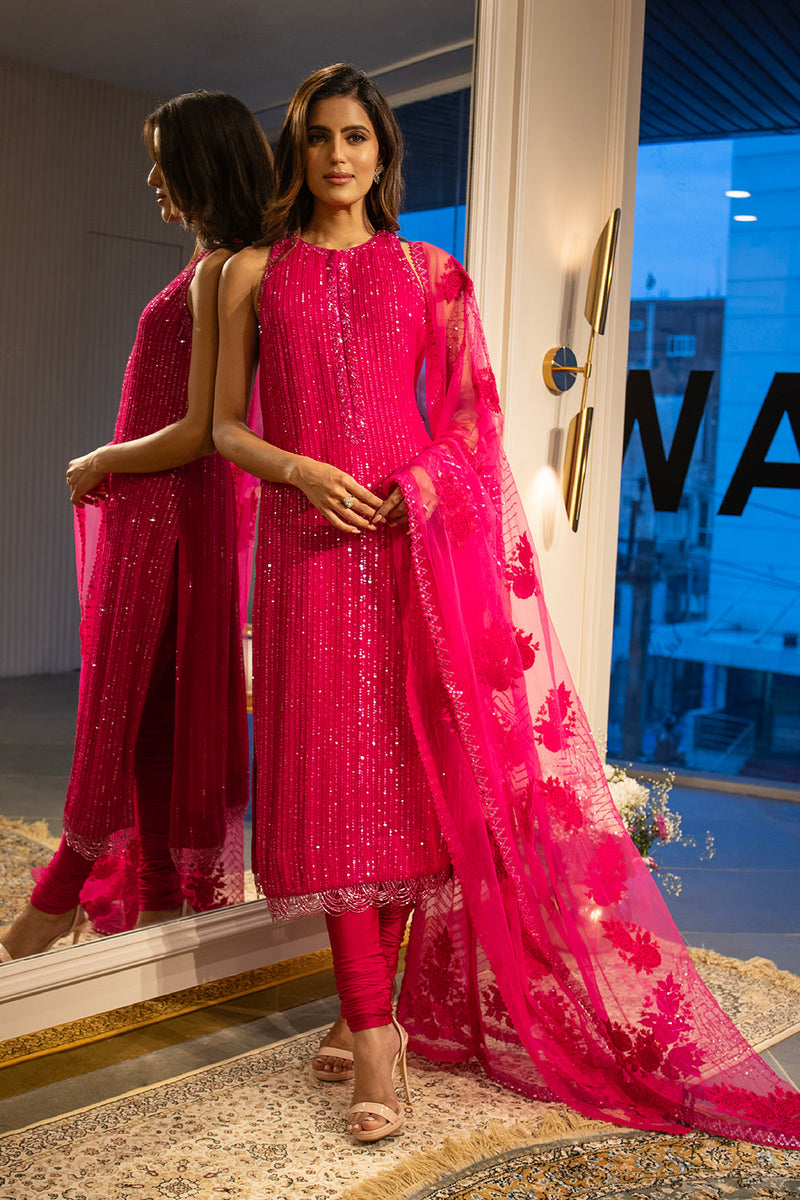 Hot pink sequins suit