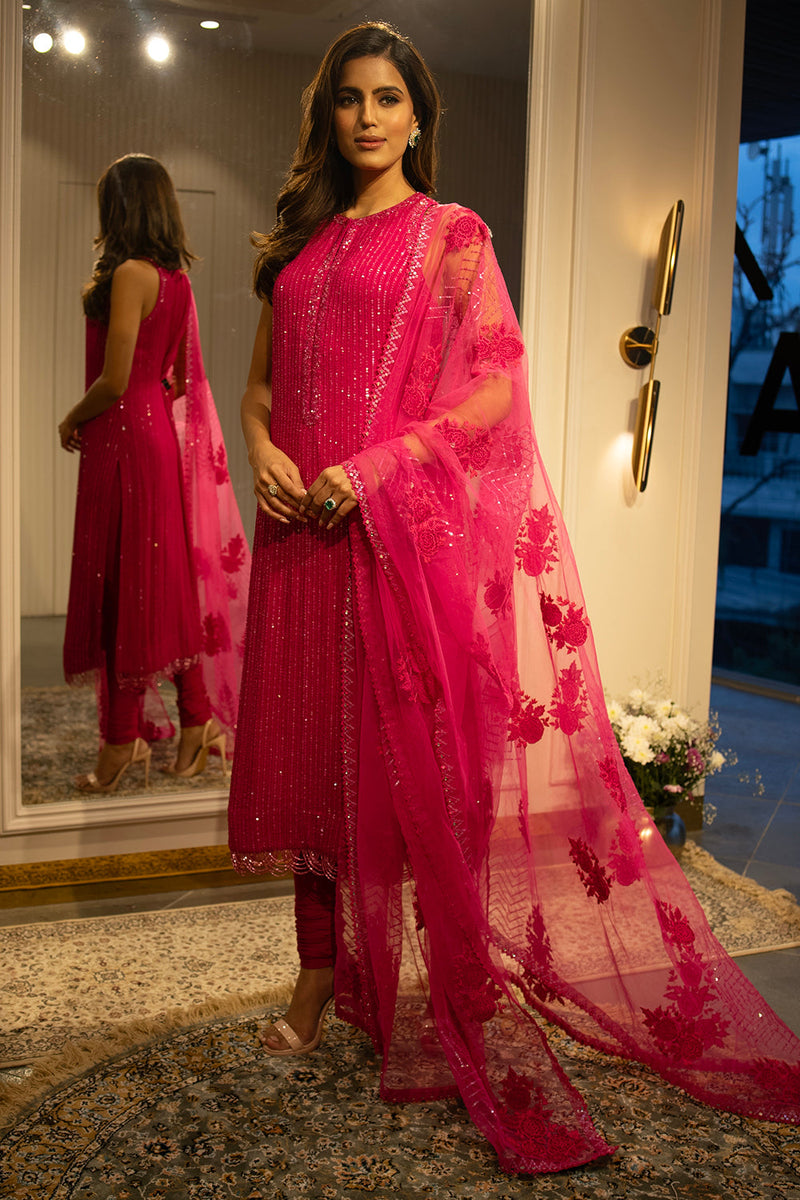 Hot pink sequins suit