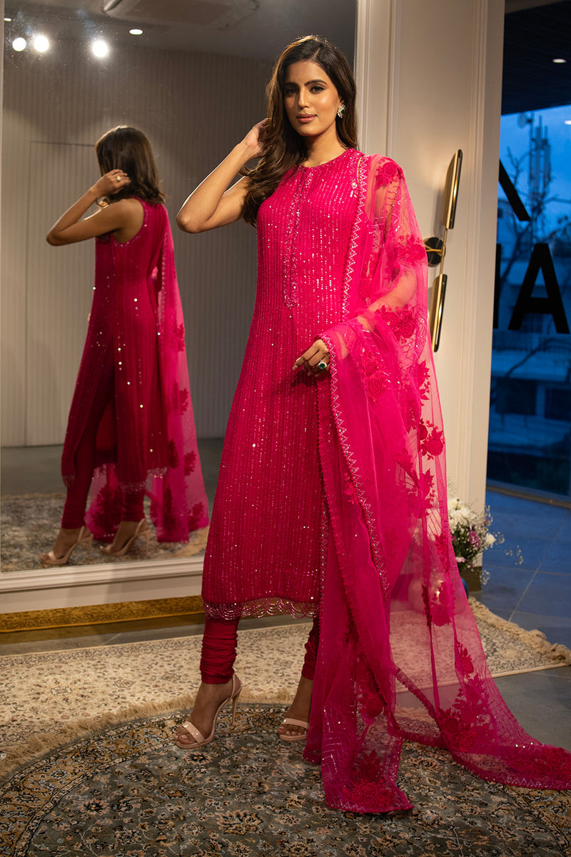 Hot pink sequins suit