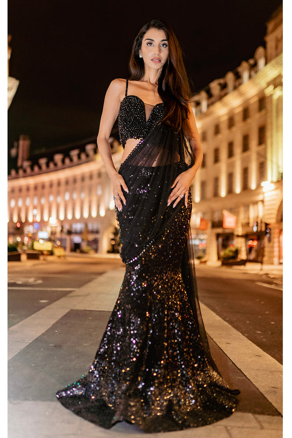 Black drape sequins saree