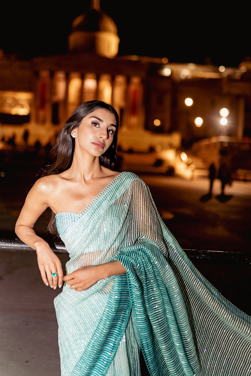 Sage green handloon organza saree