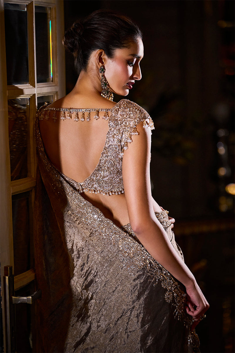 Coffe Brown Tissue Organza Saree