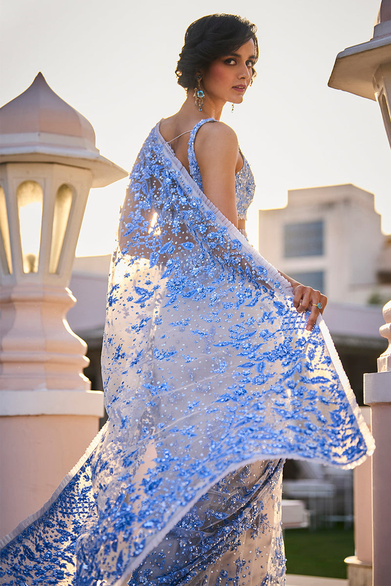 Powder Blue Three - Dimensional Floral Saree