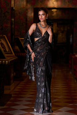 Black Multi-Coloured Sequin Saree