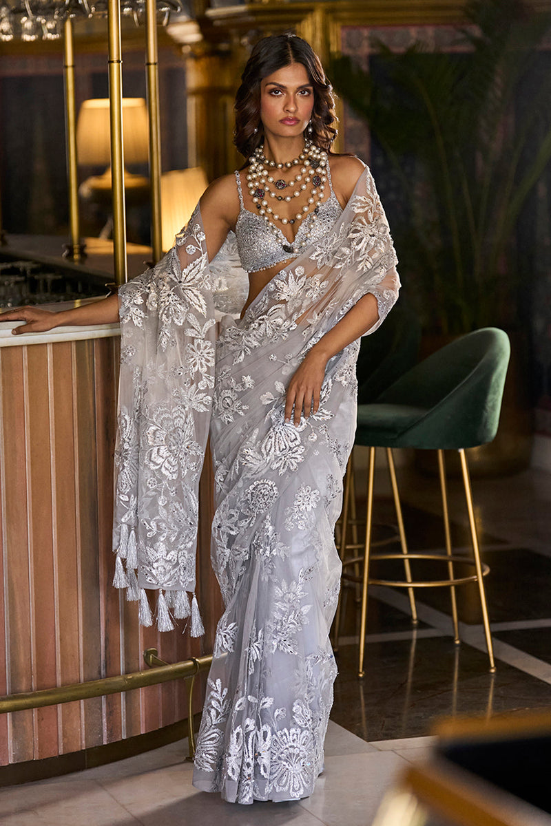 Metallic Silver Saree