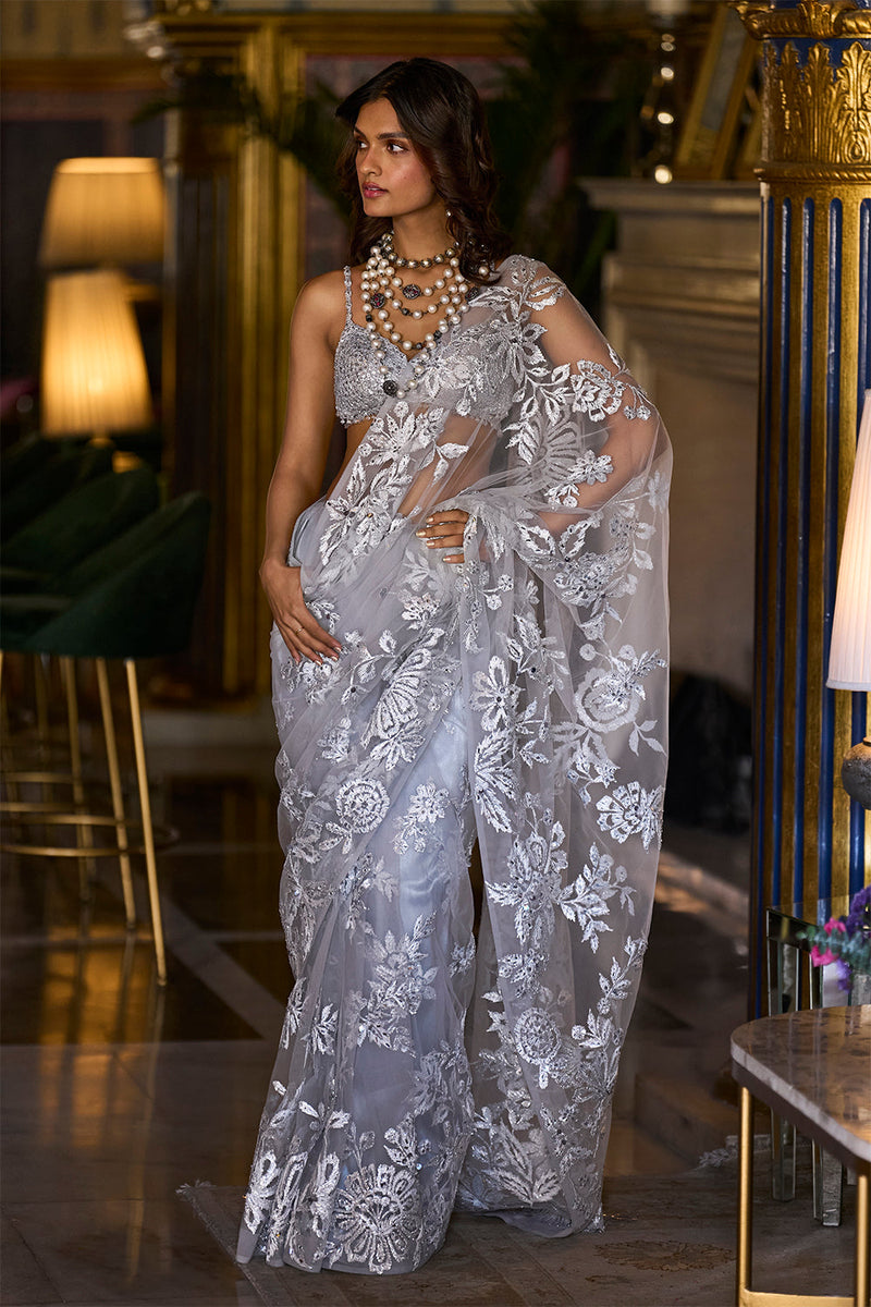 Metallic Silver Saree