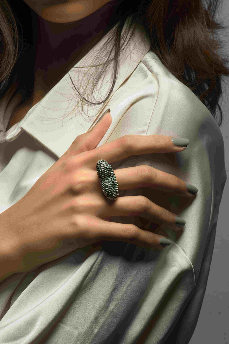 Love Ring In 
Emerald Prong Set Crystals