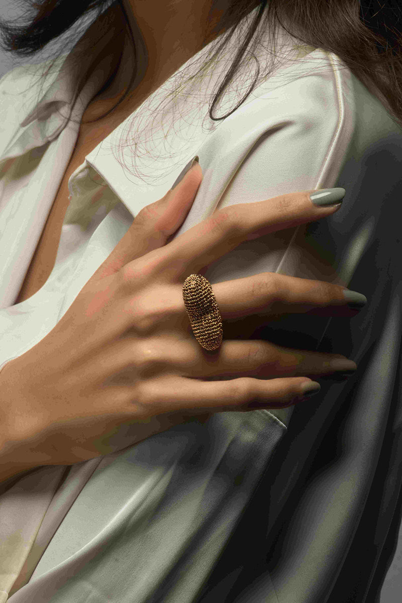 Love Ring In 
Black Prong Set Crystals.