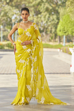 Moss Green Flower Saree Set