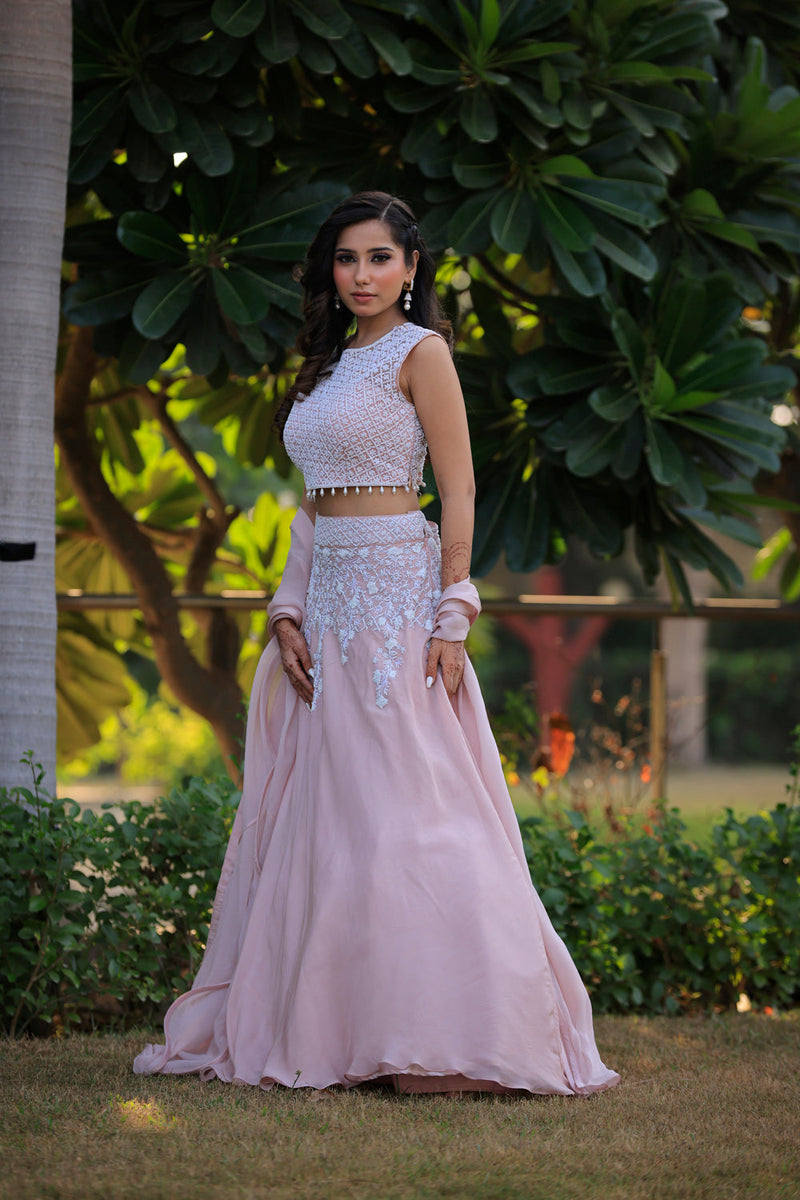 Persian Pink Embroidered Lehenga Set