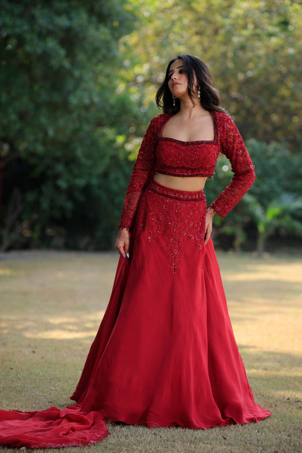 Ruby Red Lehenga Set