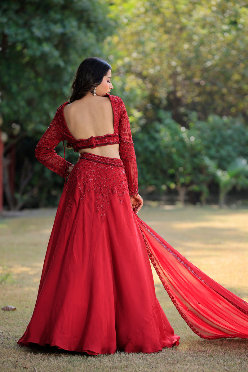 Ruby Red Lehenga Set