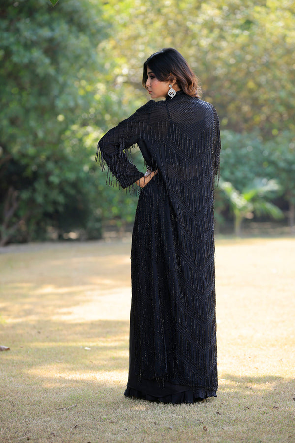 Black Jhallar Jacket Cape Set