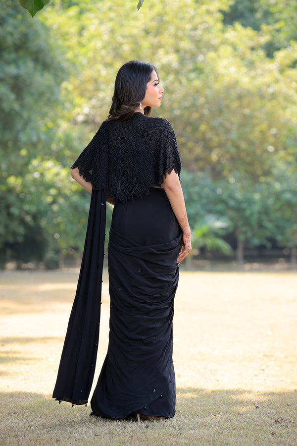 Black Poncho Cape Set