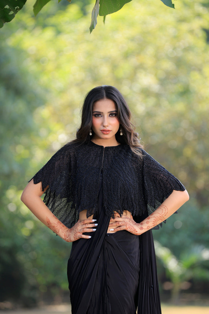 Black Poncho Cape Set